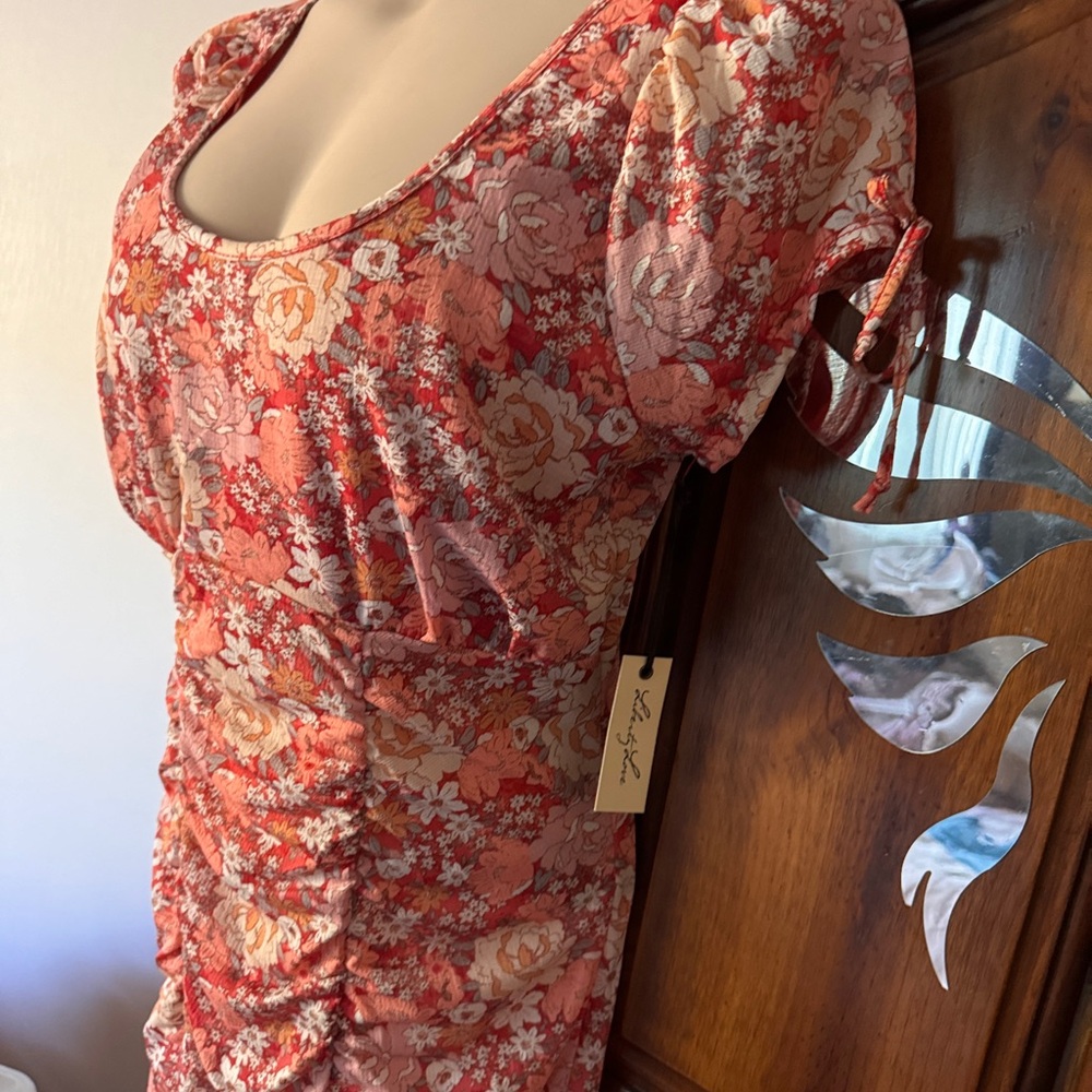 Floral Ruched Dress with Puff Sleeves